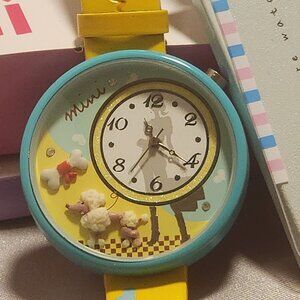 Mini Brand Handcrafted Watch - Poodle Puppy Theme with Yellow Band